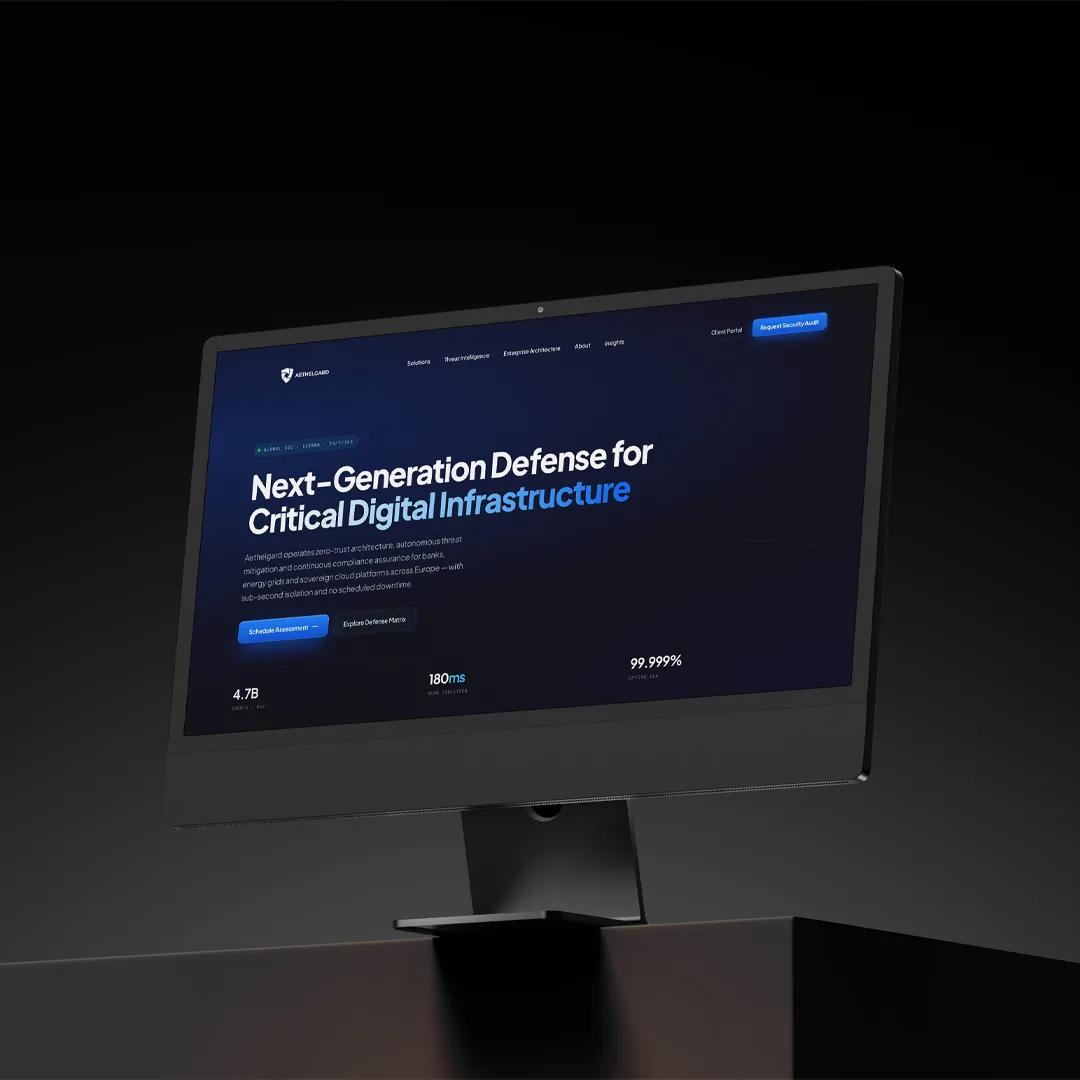 Aethelgard website on a desktop monitor